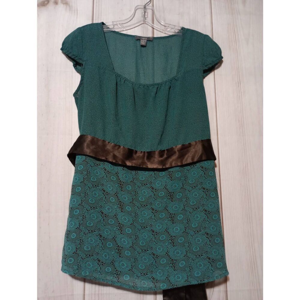Apt 9 Shirt Ladies‎ Small Teal Brown Capped Sleeve Y2K